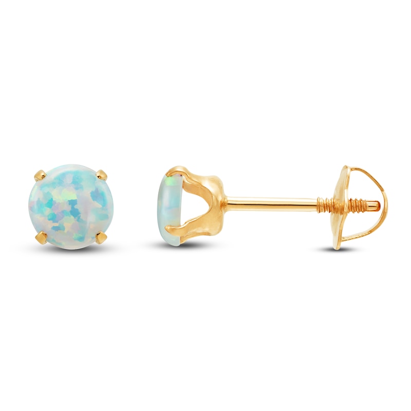 Children's Stud Earrings Lab-Created Opal 14K Yellow Gold | Jared