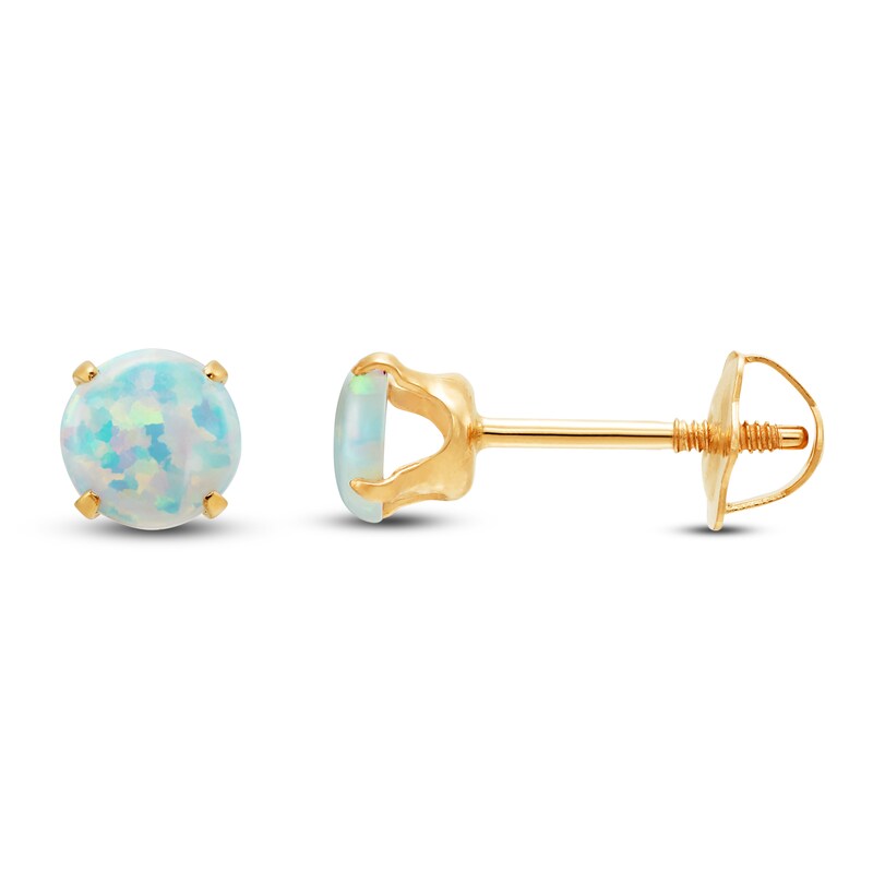Main Image 1 of Children's Stud Earrings Lab-Created Opal 14K Yellow Gold