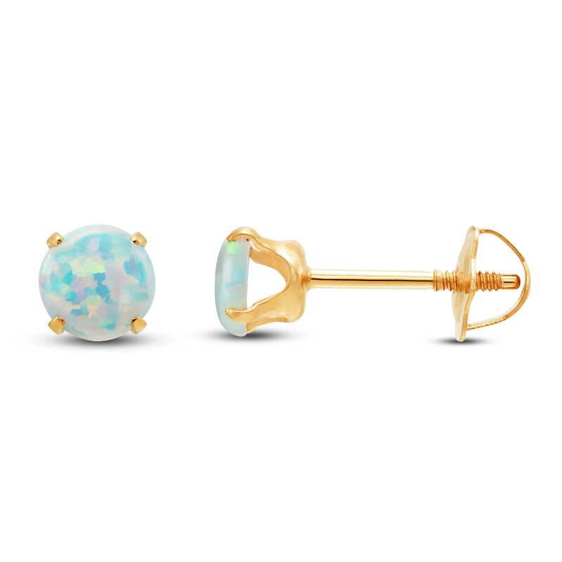 Children's Stud Earrings Lab-Created Opal 14K Yellow Gold