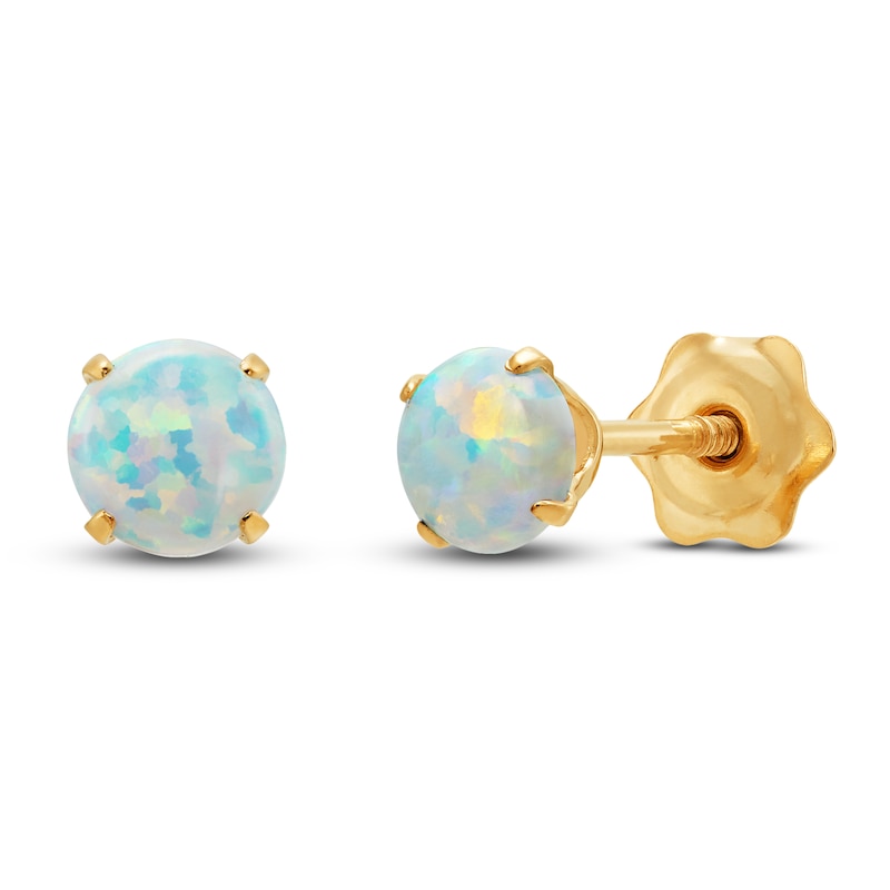 Main Image 2 of Children's Stud Earrings Lab-Created Opal 14K Yellow Gold