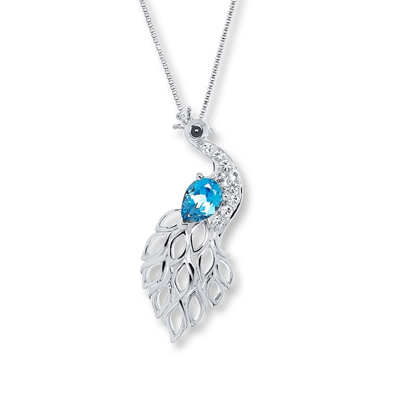 Main Image 1 of Peacock Necklace Blue & White Topaz Sterling Silver