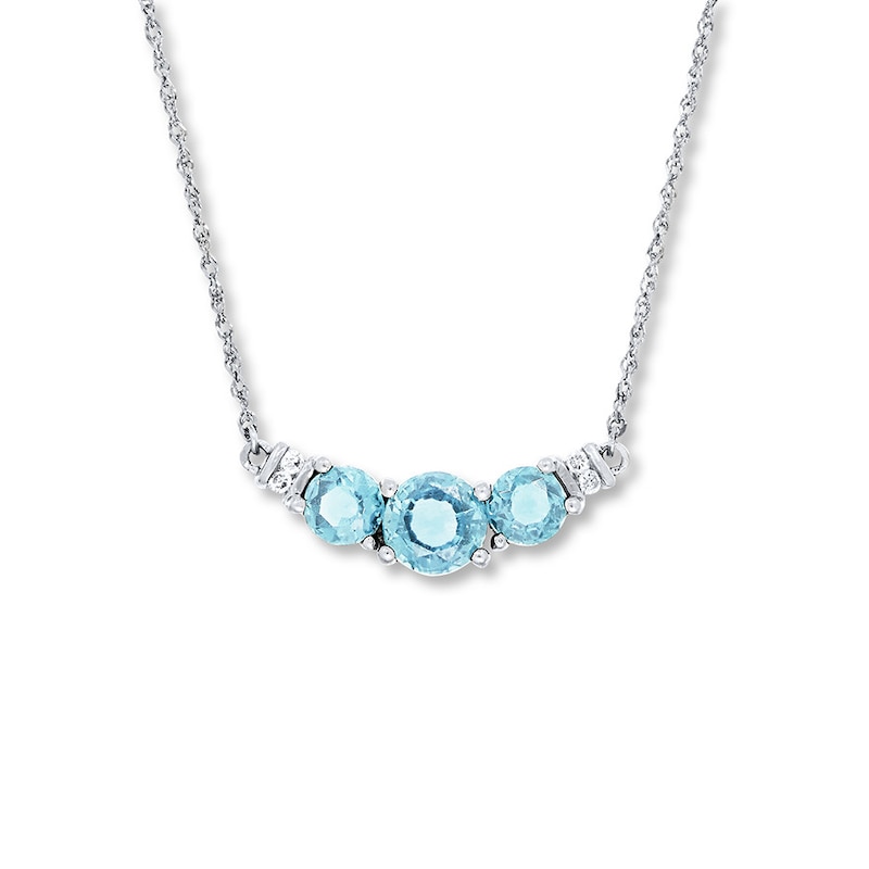 Aquamarine Necklace Diamond Accents 10K White Gold