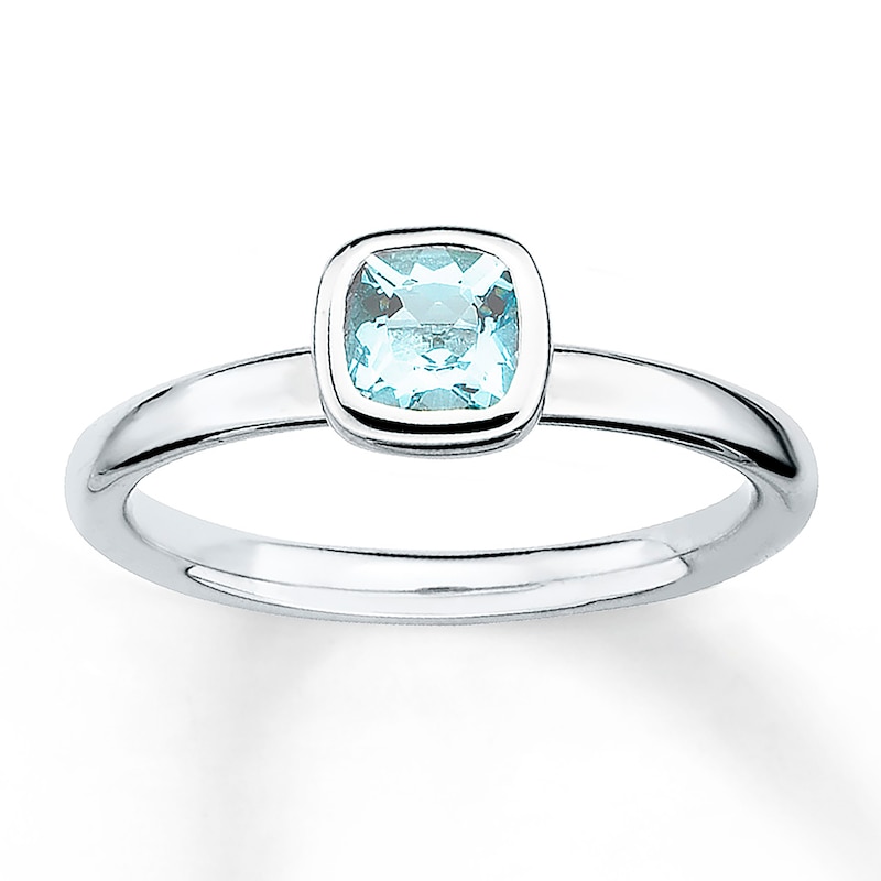 Stackable Aquamarine Ring Sterling Silver 6mm