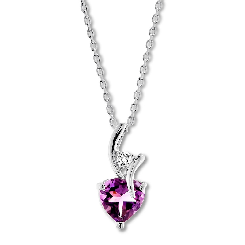 Main Image 1 of Amethyst Necklace Lab-Created Sapphires Sterling Silver