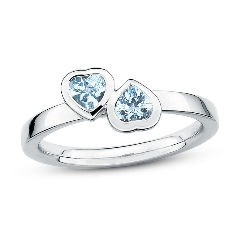 Fashion Ring QSK1524 Sterling Silver Stackable Heart Ring Aquamarine Birthstone 