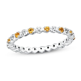 Stackable Citrine Ring 1/20 ct tw Diamonds Sterling Silver
