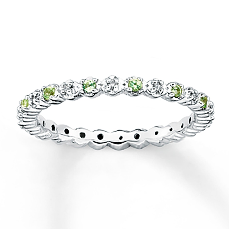 Stackable Peridot Ring 1/20 ct tw Diamonds Sterling Silver