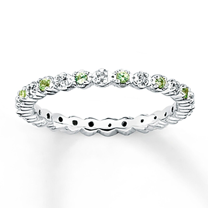 Stackable Peridot Ring 1/20 ct tw Diamonds Sterling Silver