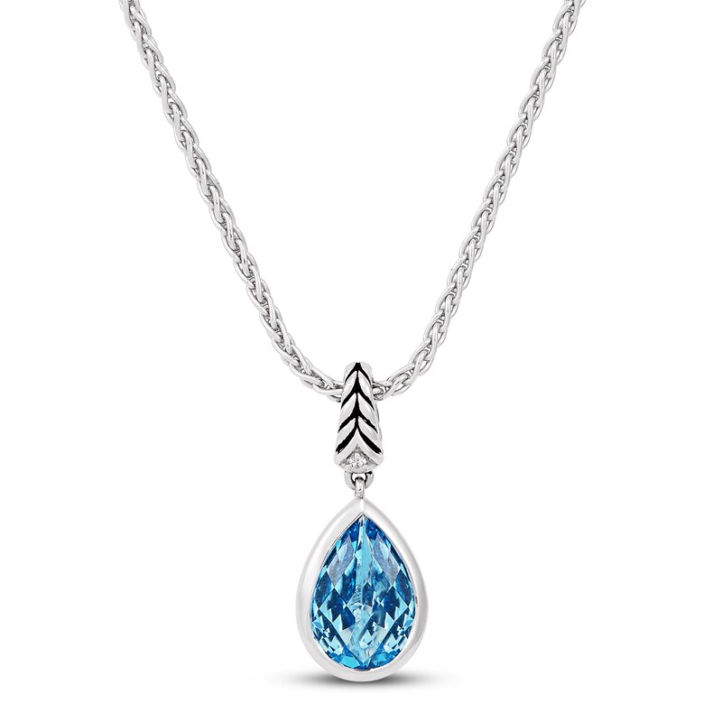 Main Image 1 of Wheat Design Pendant Necklace Swiss Blue Topaz/Diamond Accents Sterling Silver