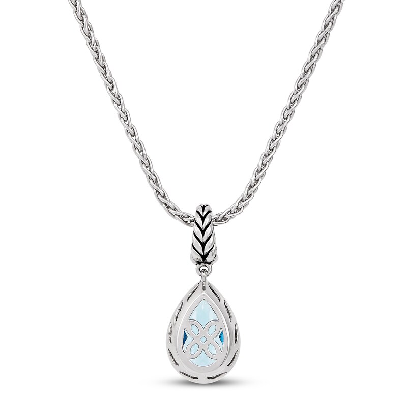 Main Image 3 of Wheat Design Pendant Necklace Swiss Blue Topaz/Diamond Accents Sterling Silver