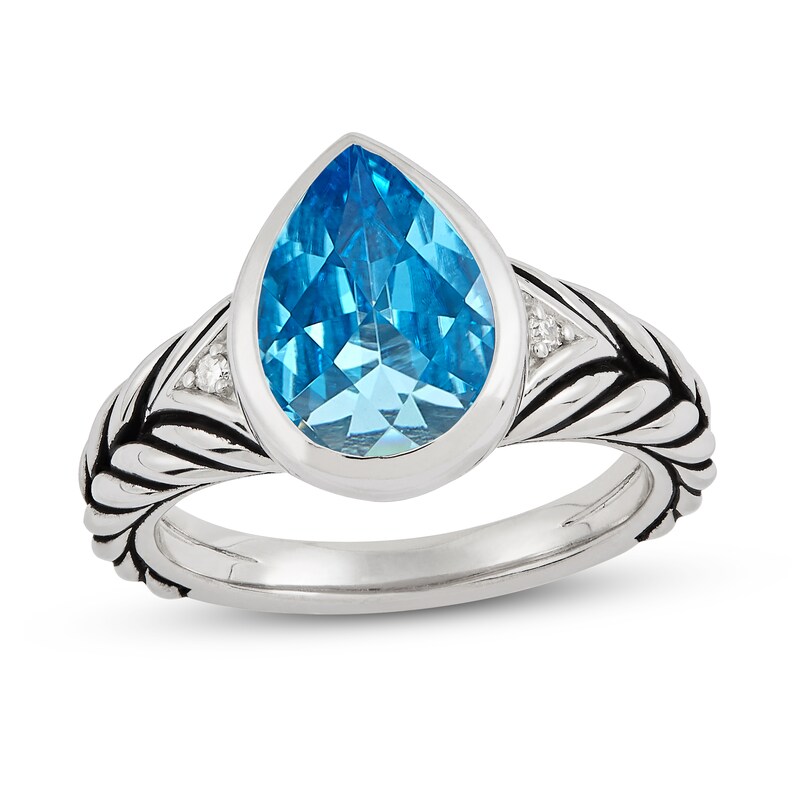 Wheat Design Ring Swiss Blue Topaz/Diamond Accents Sterling Silver