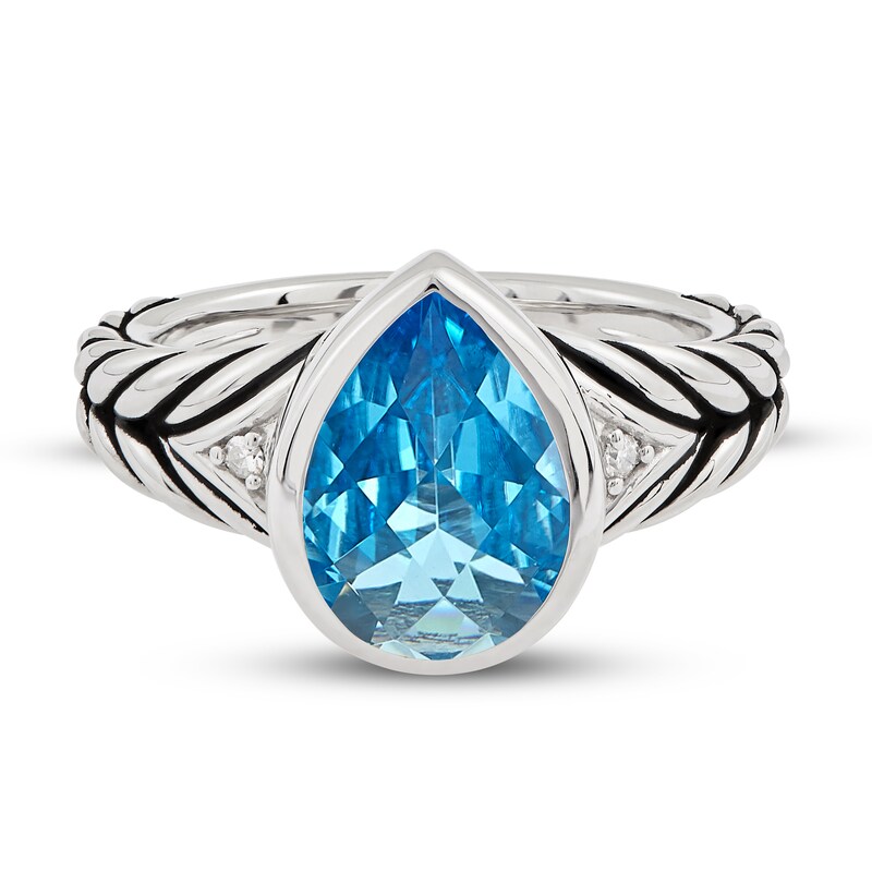 Wheat Design Ring Swiss Blue Topaz/Diamond Accents Sterling Silver