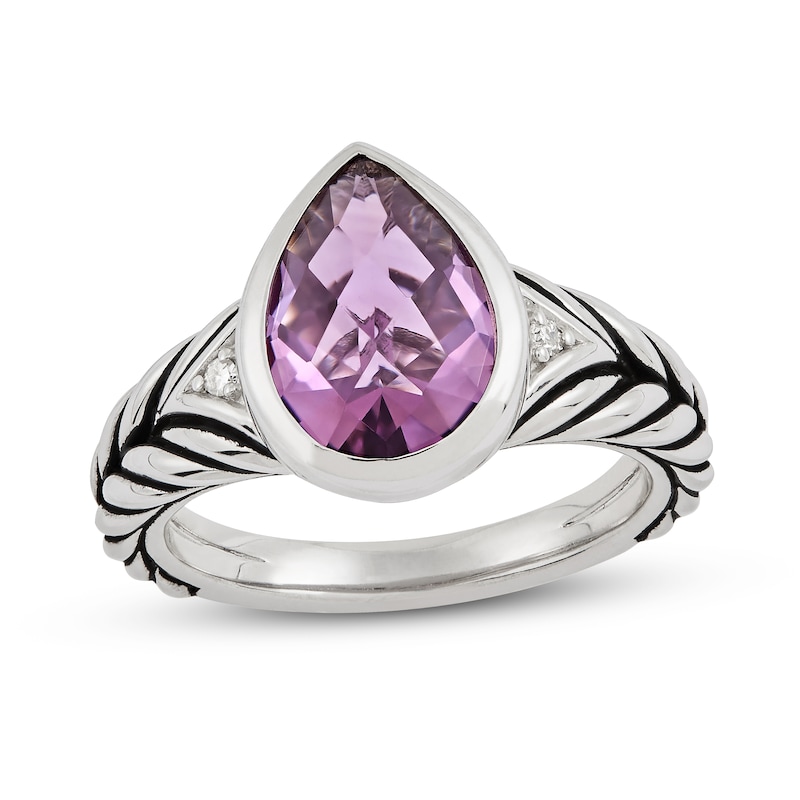 Wheat Design Ring Amethyst/Diamond Accents Sterling Silver