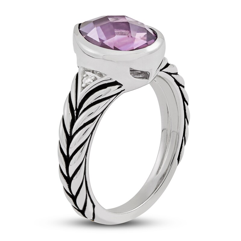 Main Image 2 of Wheat Design Ring Amethyst/Diamond Accents Sterling Silver