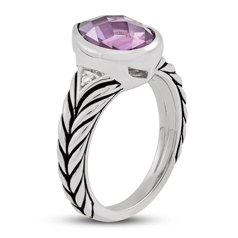 Wheat Design Ring Amethyst/Diamond Accents Sterling Silver