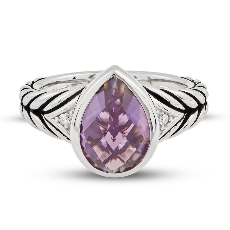 Wheat Design Ring Amethyst/Diamond Accents Sterling Silver