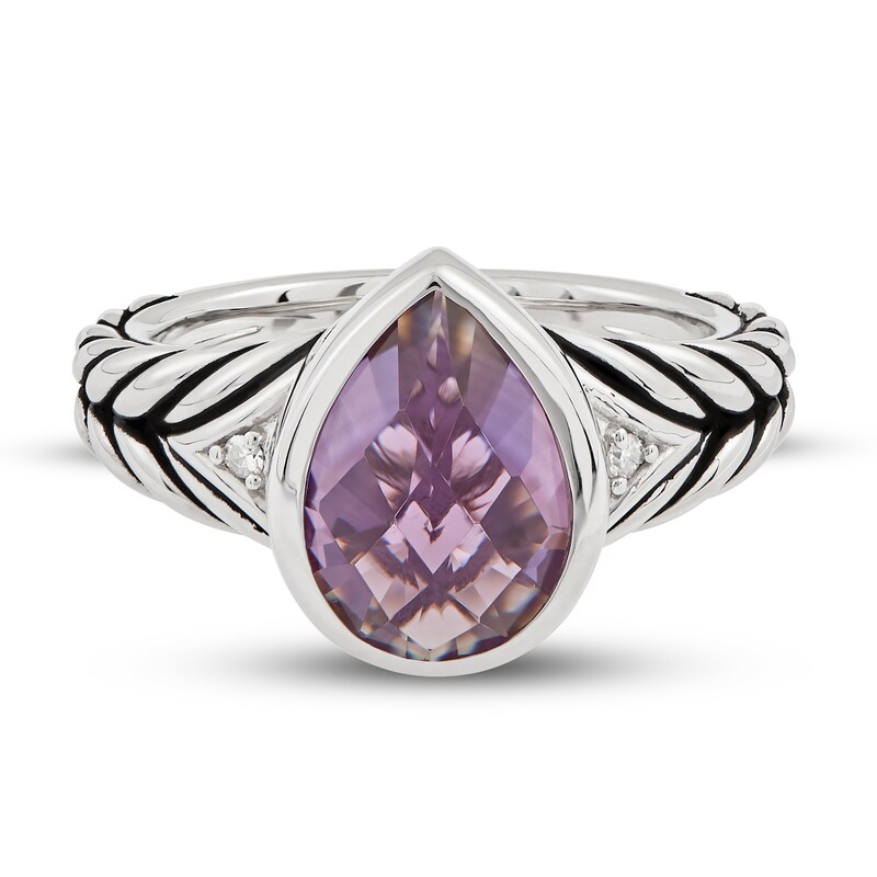 Main Image 3 of Wheat Design Ring Amethyst/Diamond Accents Sterling Silver