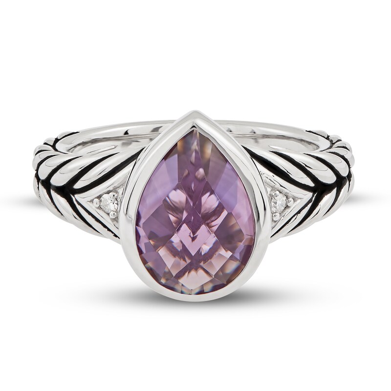 Wheat Design Ring Amethyst/Diamond Accents Sterling Silver