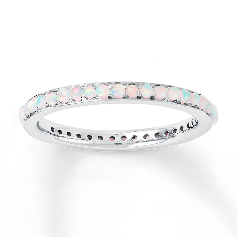 Stackable Ring Lab-Created Opals Sterling Silver