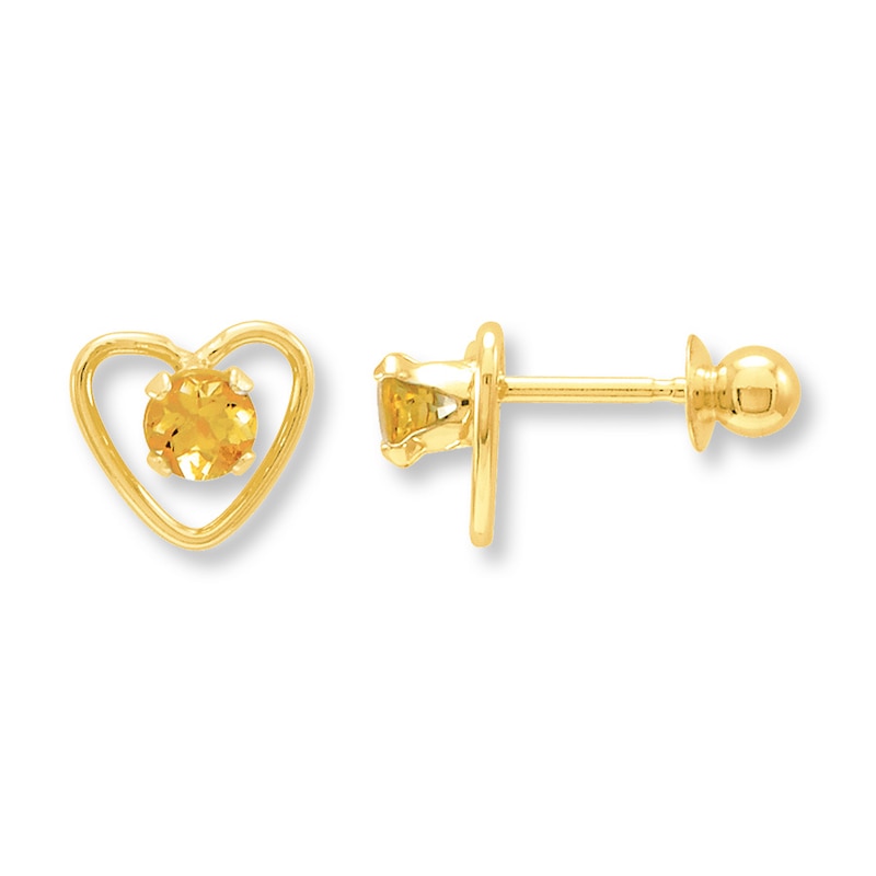 Main Image 1 of Citrine Heart Earrings 14K Yellow Gold