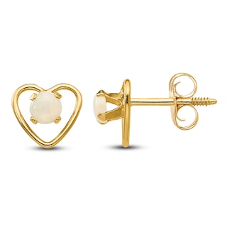Opal Heart Earrings 14K Yellow Gold