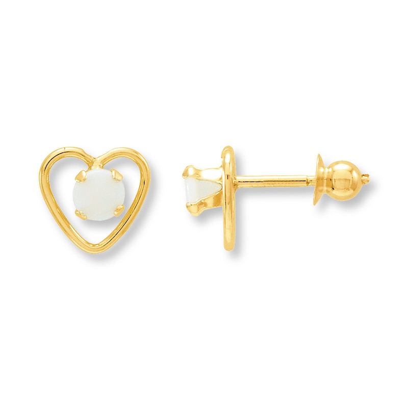 Main Image 1 of Opal Heart Earrings 14K Yellow Gold