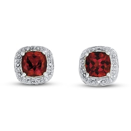 Garnet Earrings Diamond Accents Sterling Silver