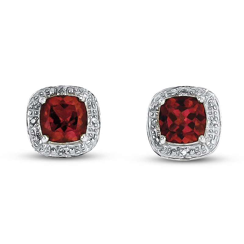 Main Image 1 of Garnet Earrings Diamond Accents Sterling Silver