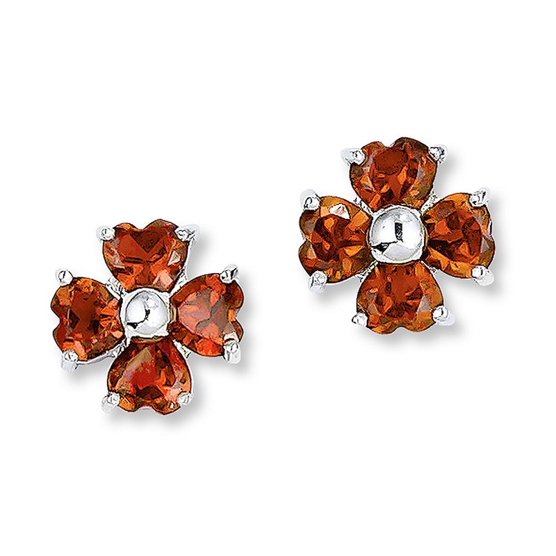 Main Image 1 of Garnet Flower Earrings Sterling Silver