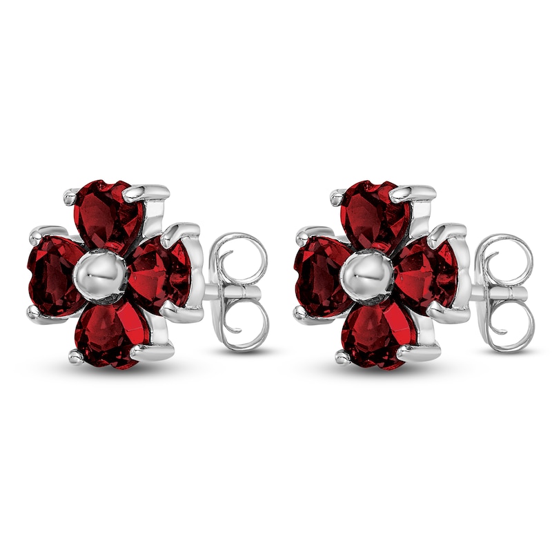 Main Image 2 of Garnet Flower Earrings Sterling Silver