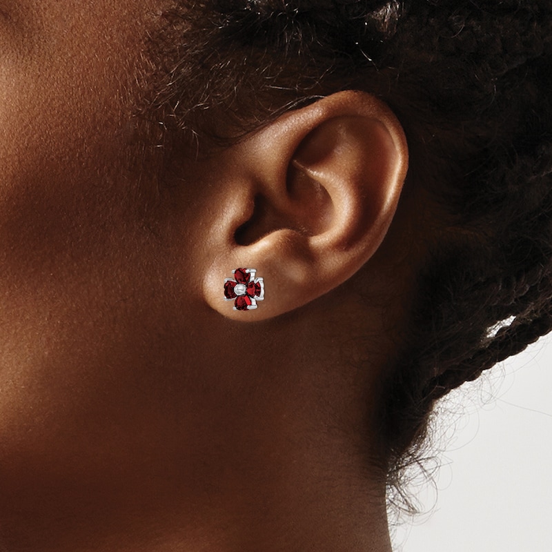Main Image 3 of Garnet Flower Earrings Sterling Silver