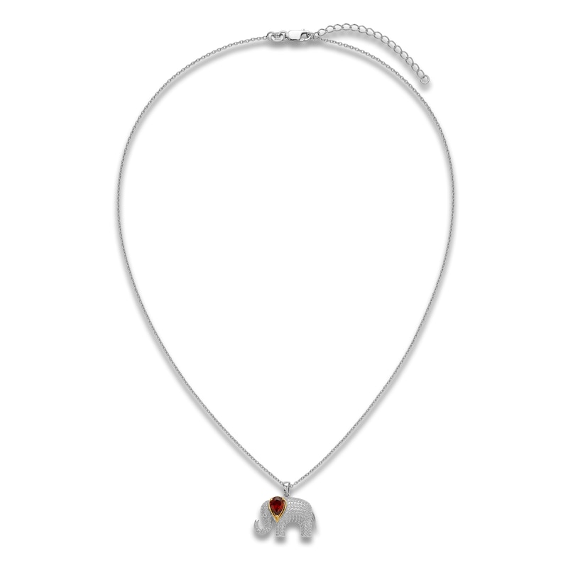 Main Image 4 of Elephant Necklace Garnet/Diamonds Sterling Silver/14K Yellow Gold