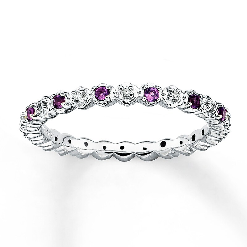 Stackable Amethyst Ring 1/20 ct tw Diamonds Sterling Silver