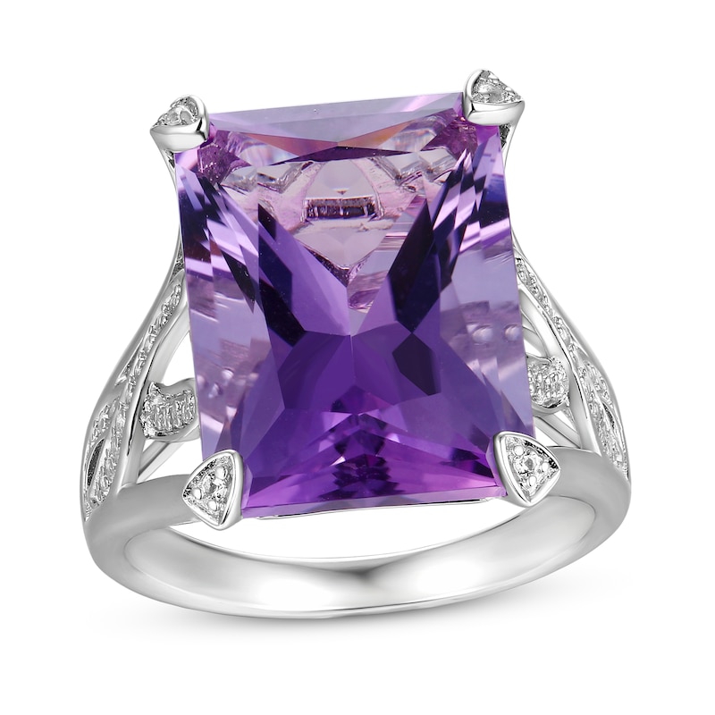 Natural Amethyst Ring White Topaz Sterling Silver