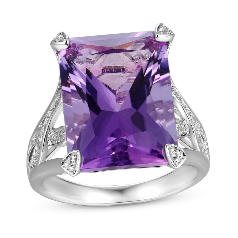 Main Image 1 of Natural Amethyst Ring White Topaz Sterling Silver