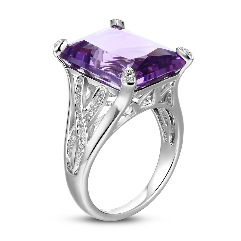 Natural Amethyst Ring White Topaz Sterling Silver