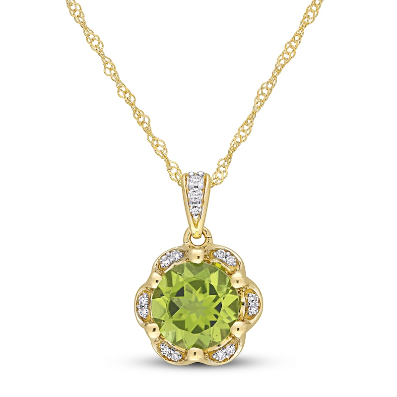 Natural Peridot Necklace 1/20 ct tw Diamonds 14K Yellow Gold