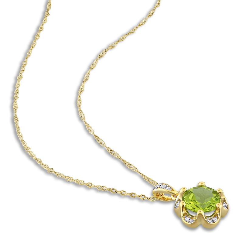 Natural Peridot Necklace 1/20 ct tw Diamonds 14K Yellow Gold