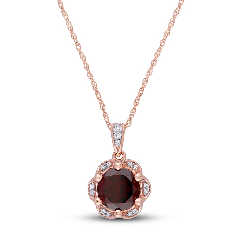 Main Image 1 of Natural Garnet Necklace 1/20 ct tw Diamonds 14K Rose Gold