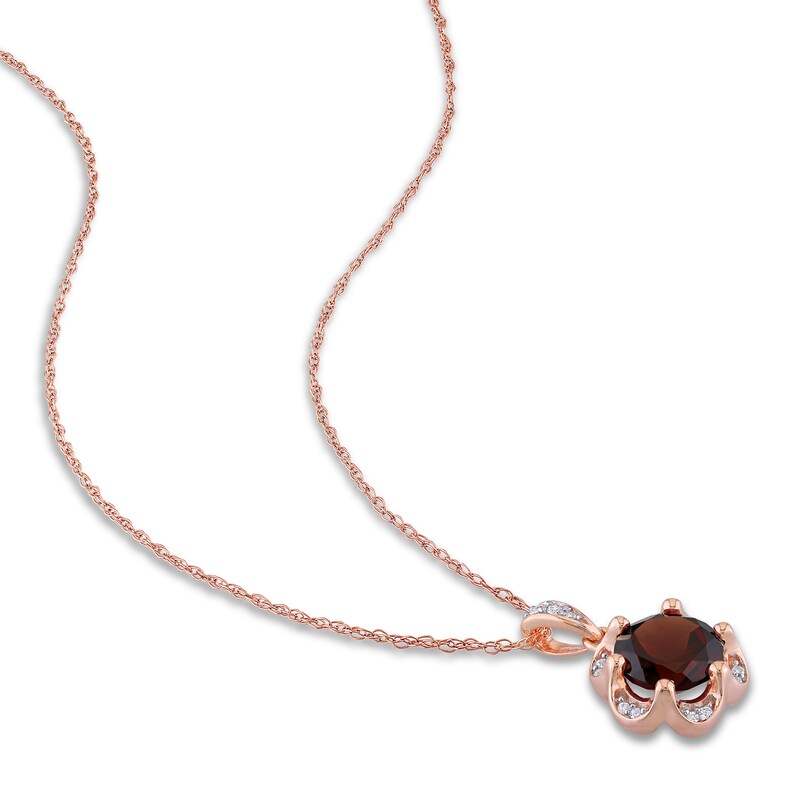 Main Image 2 of Natural Garnet Necklace 1/20 ct tw Diamonds 14K Rose Gold