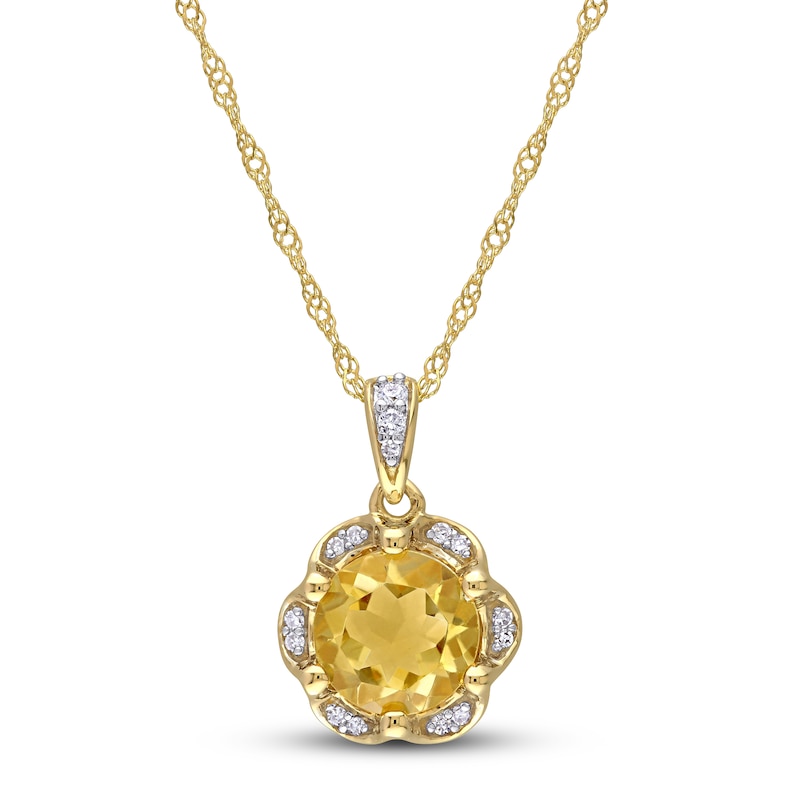 Natural Citrine Necklace 1/20 ct tw Diamonds 14K Yellow Gold