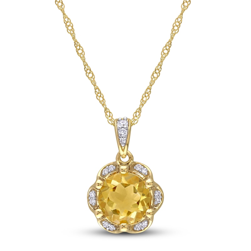 Main Image 1 of Natural Citrine Necklace 1/20 ct tw Diamonds 14K Yellow Gold