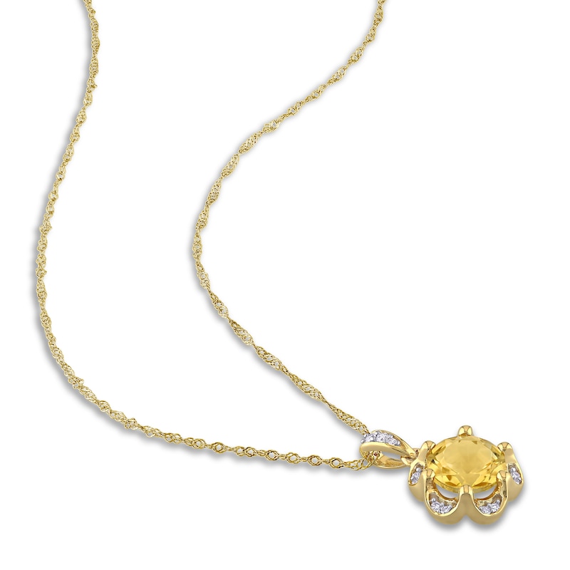 Main Image 2 of Natural Citrine Necklace 1/20 ct tw Diamonds 14K Yellow Gold