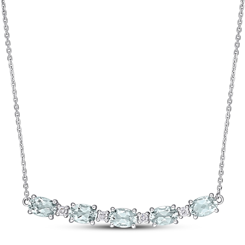 Natural Aquamarine Necklace 1/8 ct tw Diamonds 14K White Gold