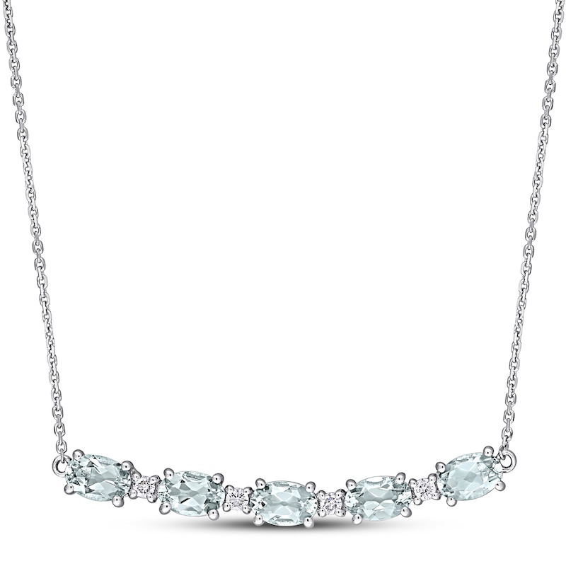 Main Image 1 of Natural Aquamarine Necklace 1/8 ct tw Diamonds 14K White Gold
