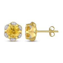 Natural Citrine Earrings 1/15 ct tw Diamonds 14K Yellow Gold