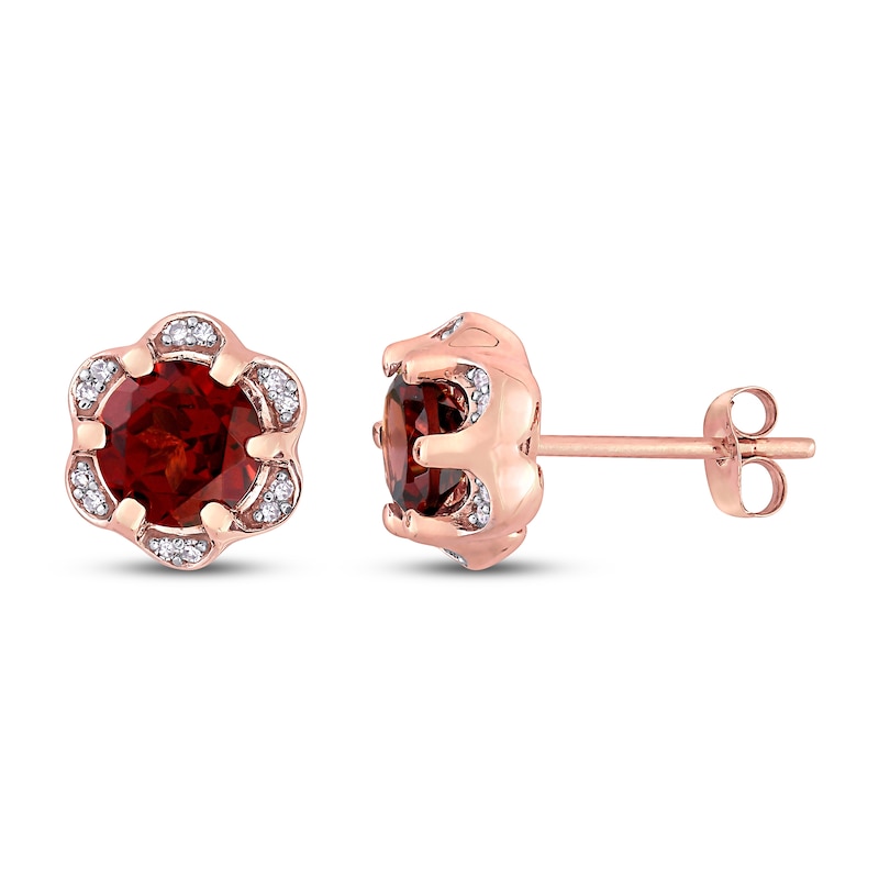 Natural Garnet Earrings 1/15 ct tw Diamonds 14K Rose Gold