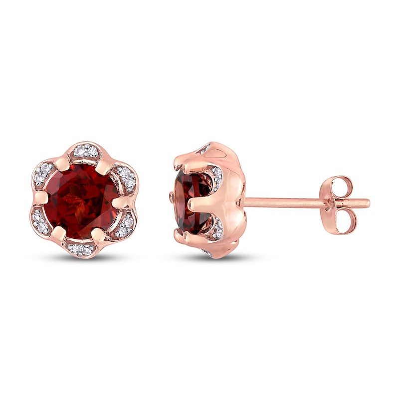 Main Image 1 of Natural Garnet Earrings 1/15 ct tw Diamonds 14K Rose Gold