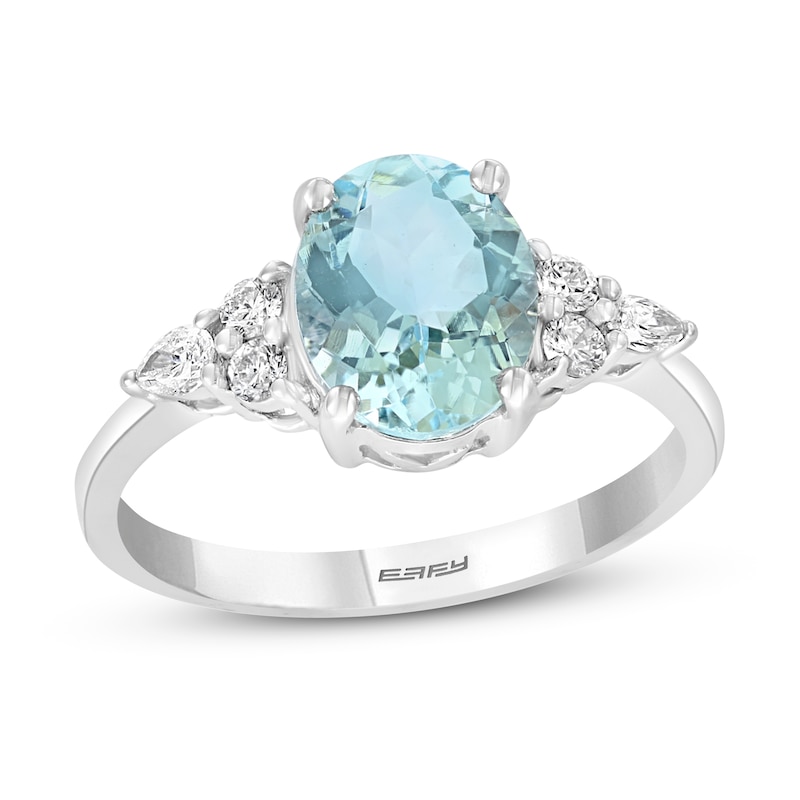 Effy Natural Aquamarine Ring 1/5 ct tw Diamonds 14K White Gold