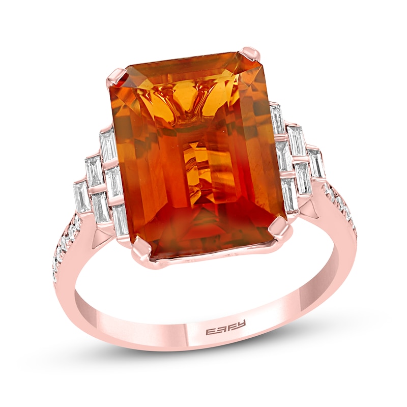 Main Image 1 of Effy Natural Citrine Ring 1/5 ct tw Diamonds 14K Rose Gold